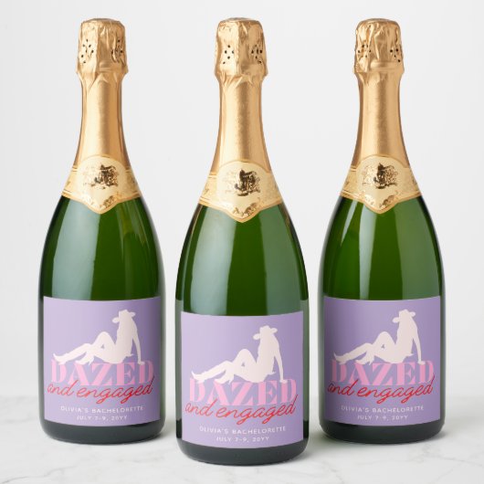 Paarse Dazed & Engaged Bachelorette Champagnette Sparkling Wijnetiket (Flessen)