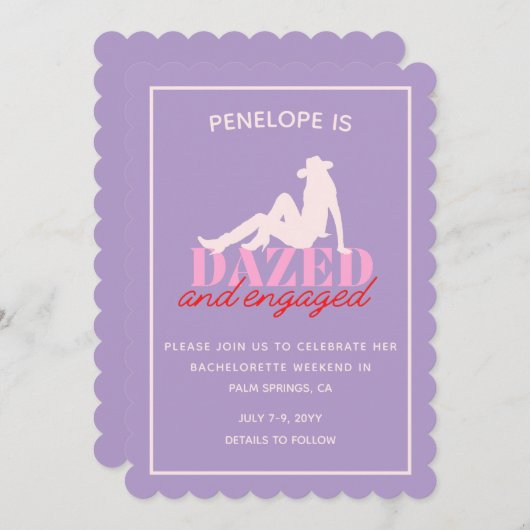 Paarse Dazed & Engaged Bachelorette Uitnodiging (Voorkant / Achterkant)
