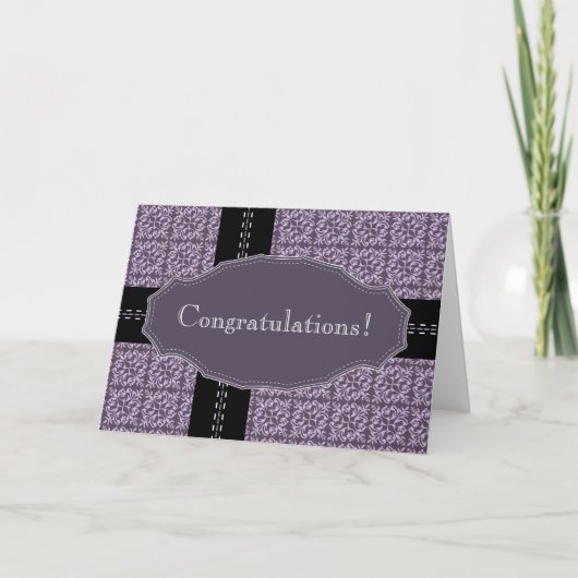 Paarse de gelukwenskaart van de damaststeek kaart (Voorkant)