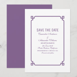 Paarse Deco Chic Save the Date Uitnodiging