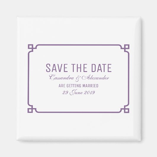 Paarse Deco Chic sparen de Datum Magneet (Voorkant)