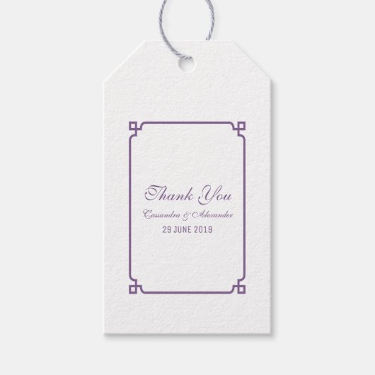 Paarse Deco Chic Wedding Cadeaulabel (Voorkant)