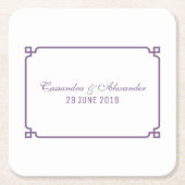 Paarse Deco Chic Wedding Kartonnen Onderzetters (Voorkant)