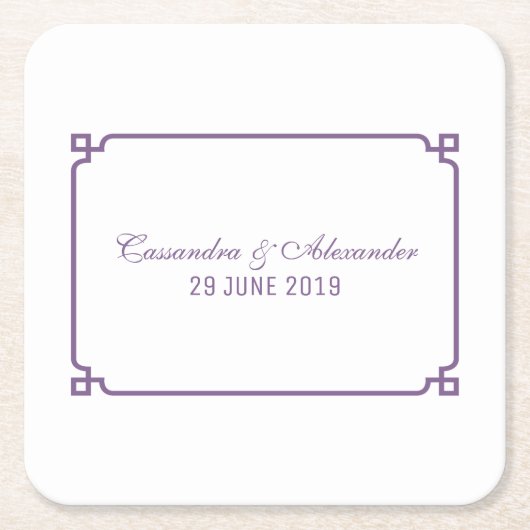 Paarse Deco Chic Wedding Kartonnen Onderzetters (Voorkant)