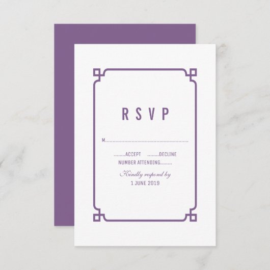 Paarse Deco Chic Wedding RSVP (Voorkant / Achterkant)