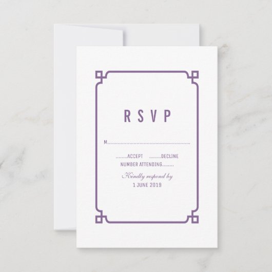 Paarse Deco Chic Wedding RSVP Kaartje (Voorkant)