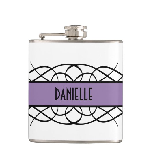 Paarse Deco Flourish Flask Heupfles (Voorkant)