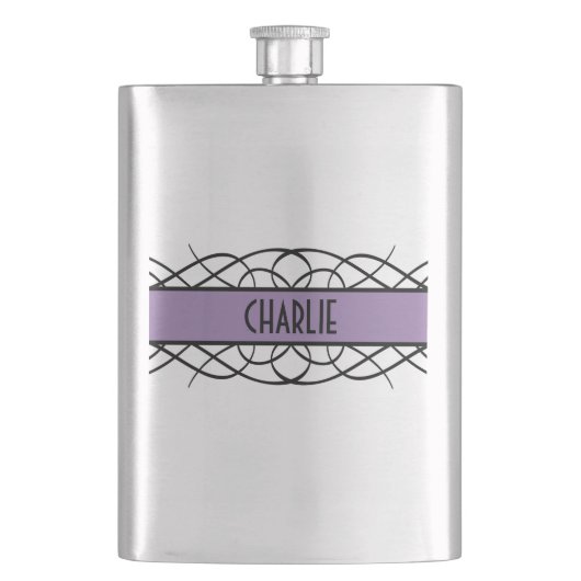 Paarse Deco Flourish Flask Heupfles (Voorkant)