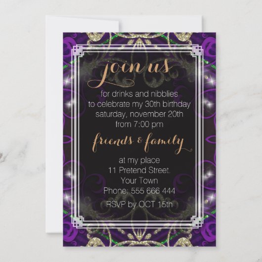 Paarse Decor Royale Birthday Dinner Party nodigt u Kaart (Achterkant)