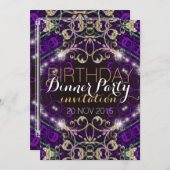 Paarse Decor Royale Birthday Dinner Party nodigt u Kaart (Voorkant / Achterkant)