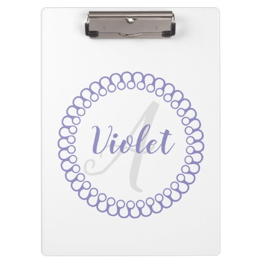 Paarse decoratieve cirkel monogram klembord (Voorkant)