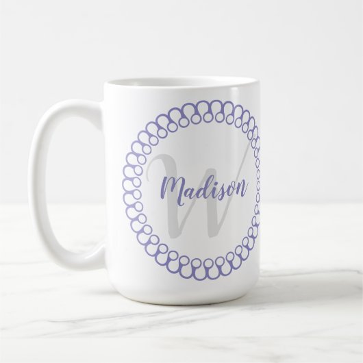 Paarse Decoratieve Cirkel Personaliseer Monogram M Koffiemok (Links)