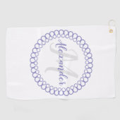 Paarse decoratieve cirkelmonogram Golfhanddoek (Horizontaal)