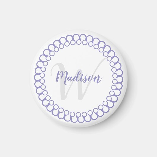 Paarse decoratieve cirkelmonogram magneet (Voorkant)