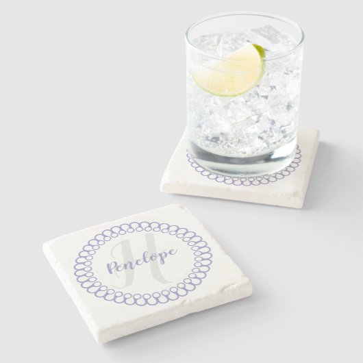 Paarse decoratieve cirkelmonogram Onderzetter (Zijkant)