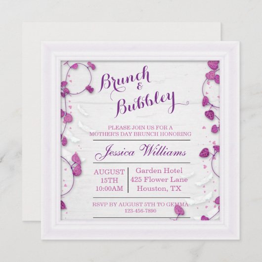 Paarse decoratieve Moederdag brunch & bubble Kaart (Voorkant / Achterkant)