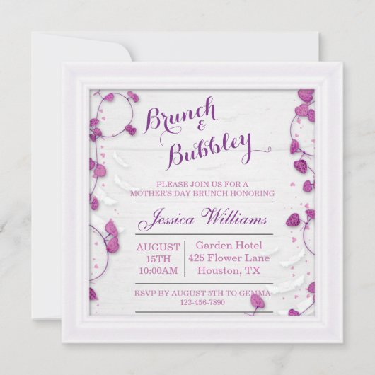 Paarse decoratieve Moederdag brunch & bubble Kaart (Voorkant)