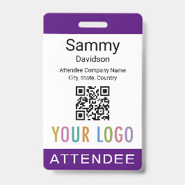 Paarse deelnemer Badge Event Gast QR Code Logo