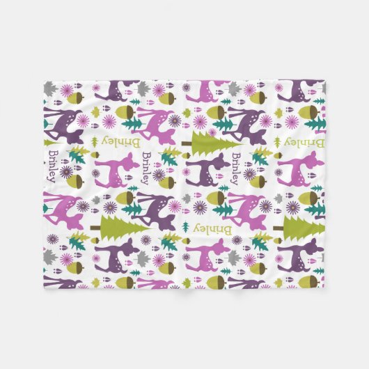 Paarse Deer Persoonlijke Meisjes Fleece Deken (Voorkant (Horizontaal))