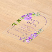 Paarse delfinium botanische acryl save the date uitnodigingen (Laagn)