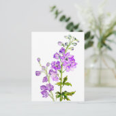 Paarse delfiniums in het briefkaart van de waterve (Staand voorkant)