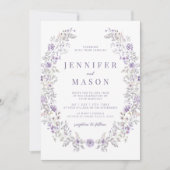 Paarse delicate bloemenkrans zomerbruiloft kaart (Voorkant)