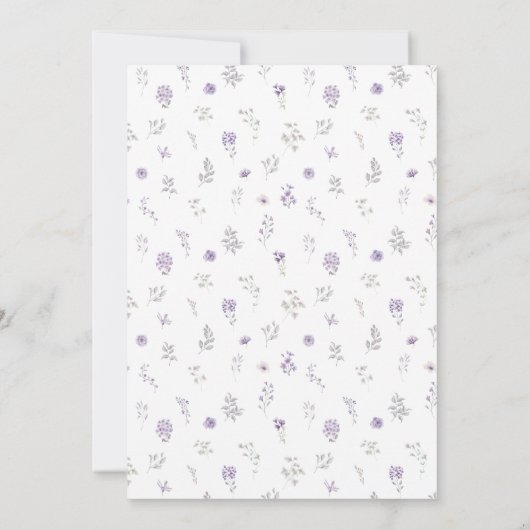 Paarse delicate bloemenkrans zomerbruiloft kaart (Achterkant)