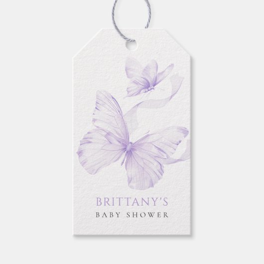 Paarse delicate vlinder Baby shower Cadeaulabel (Voorkant)