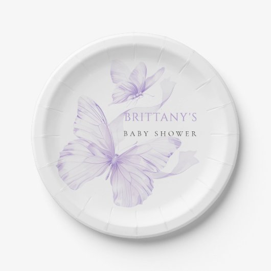 Paarse delicate vlinder Baby shower Papieren Bordje (Voorkant)