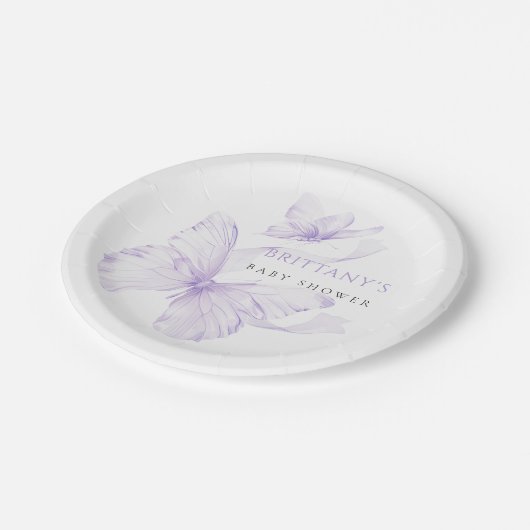 Paarse delicate vlinder Baby shower Papieren Bordje (Gekanteld)