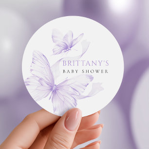 Paarse delicate vlinder Baby shower Ronde Sticker