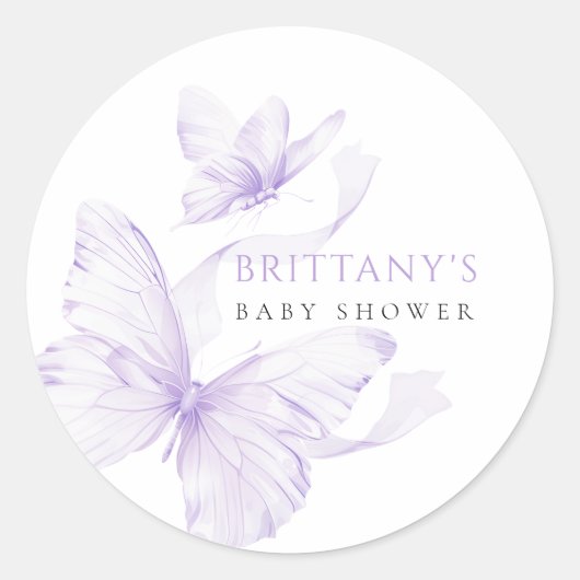 Paarse delicate vlinder Baby shower Ronde Sticker (Voorkant)