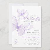 Paarse delicate vlinder Baby shower uitnodiging (Voorkant)