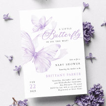 Paarse delicate vlinder Baby shower uitnodiging