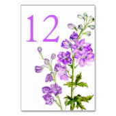 Paarse Delphinium Art Trouwtafel nummers Kaart (Achterkant)