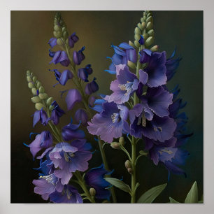 Paarse Delphinium Bloemen Art Print Poster