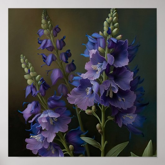 Paarse Delphinium Bloemen Art Print Poster (Voorkant)