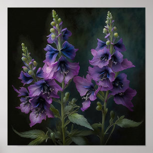 Paarse Delphinium Bloemen Art Print Poster