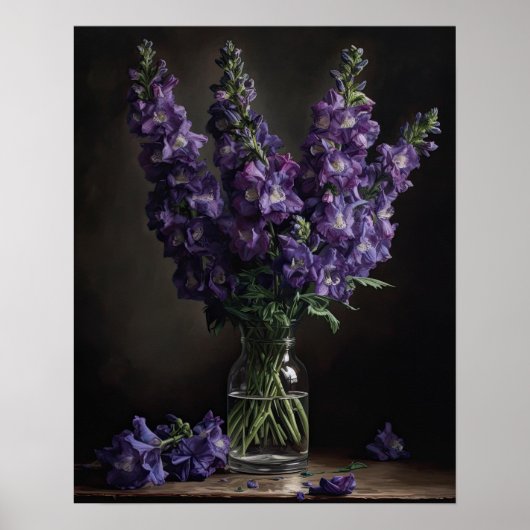 Paarse Delphinium Bloemen Art Print Poster (Voorkant)