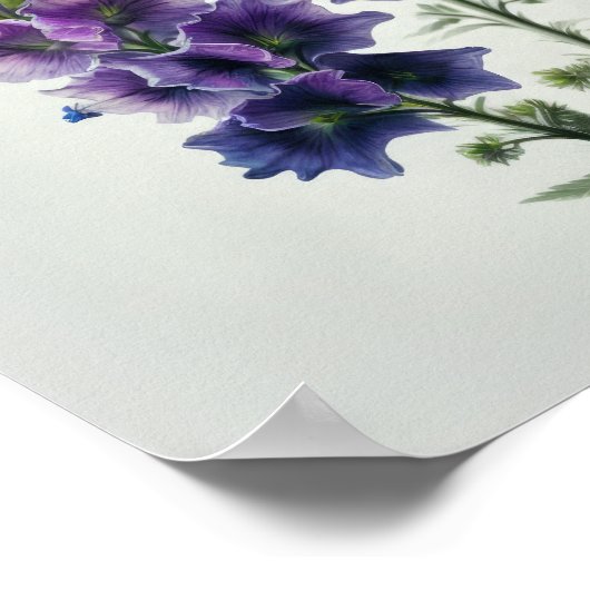 Paarse Delphinium Bloemen Art Print Poster (Hoek)
