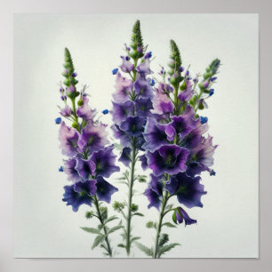 Paarse Delphinium Bloemen Art Print Poster