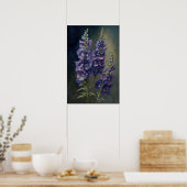 Paarse Delphinium Bloemen Art Print Poster (Keuken)