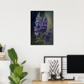Paarse Delphinium Bloemen Art Print Poster (Thuiskantoor)
