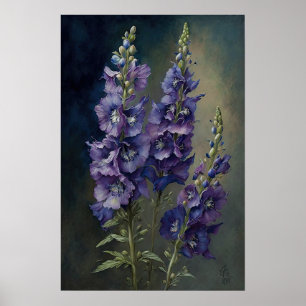 Paarse Delphinium Bloemen Art Print Poster