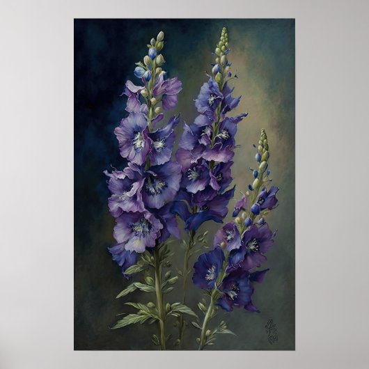 Paarse Delphinium Bloemen Art Print Poster (Voorkant)