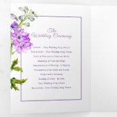 Paarse Delphinium Bloemen waterverf Bruiloft Drieluik Programma (Binnenzijde eerst)