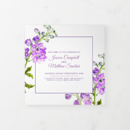 Paarse Delphinium Bloemen waterverf Bruiloft Drieluik Programma