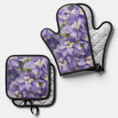 Paarse Delphinium Blooms Floral Ovenwant & Pannenlap Set (Voorkant / Achterkant)