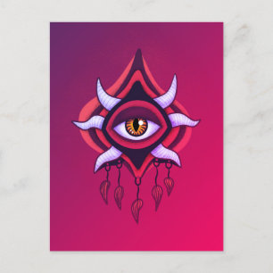 Paarse Demon Eye - Gotische occulte kunst Briefkaart
