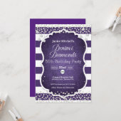 Paarse Denim en Diamonds Verjaardagsuitnodiging Kaart (Voorkant / Achterkant in situ)